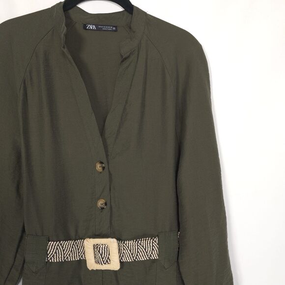 ZARA Jumpsuit MEDIUM Olive Green Utility Button Front V Neck Lyocell 3564/064 - Picture 11 of 12